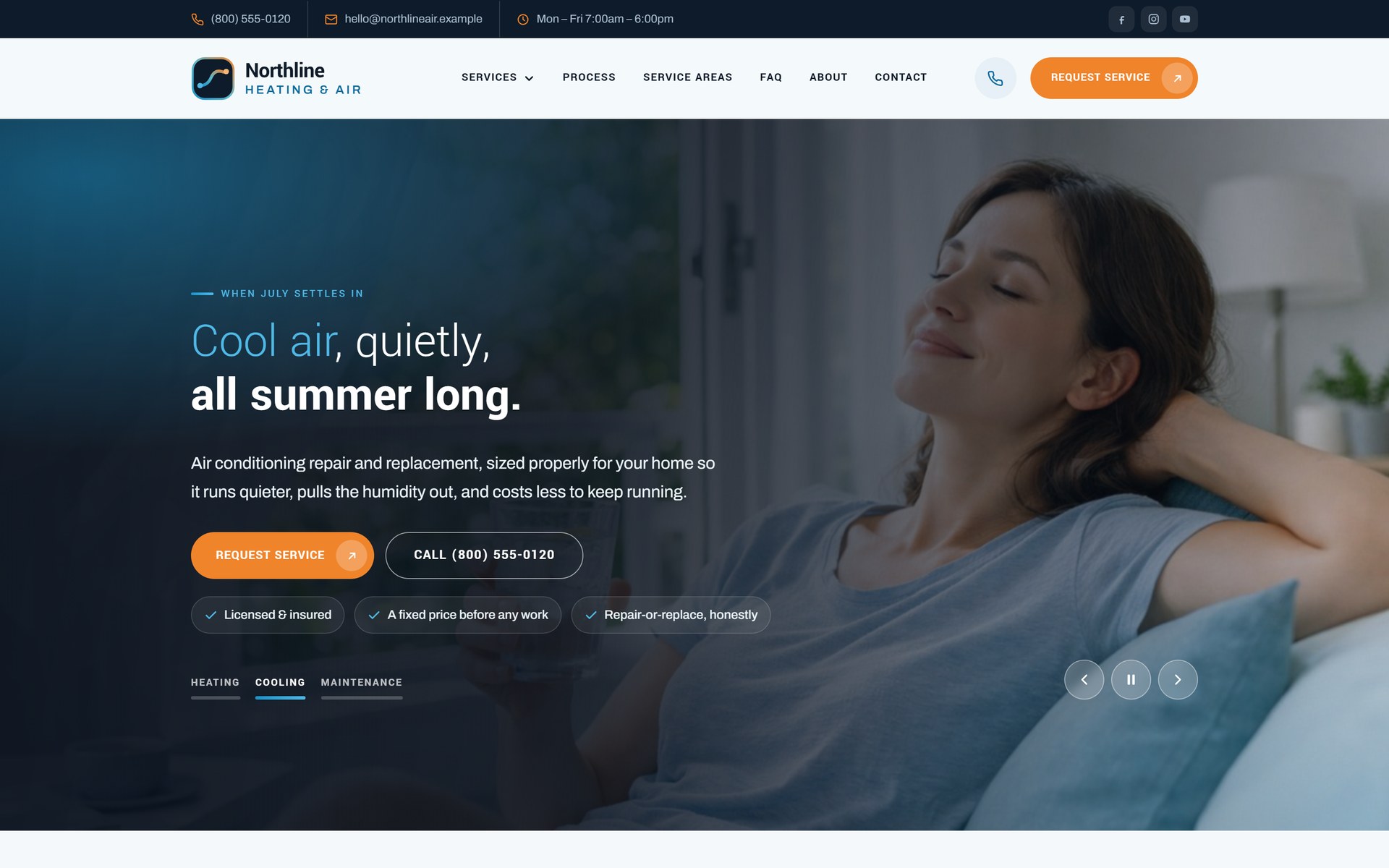 Homepage of the Northline Heating & Air website