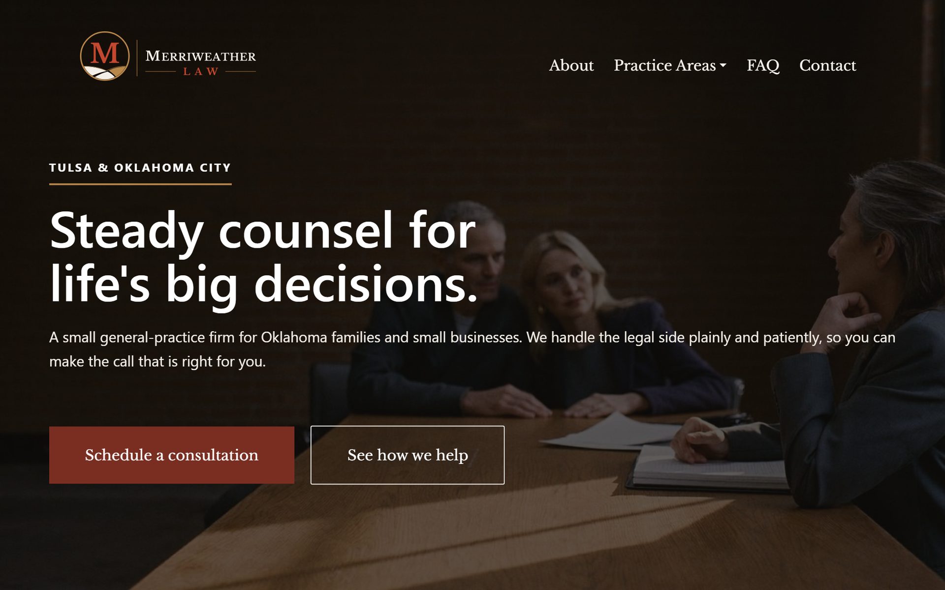 Homepage of the Merriweather Law website