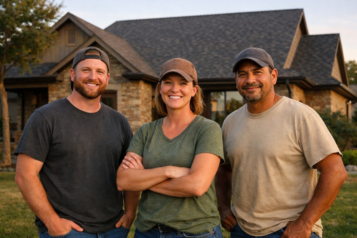 The Ironhill Roofing crew standing in front of a finished Oklahoma City home